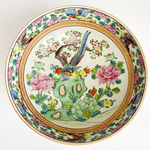 Antique Chinese Ceramic Bowl 9.5" Hand Painted